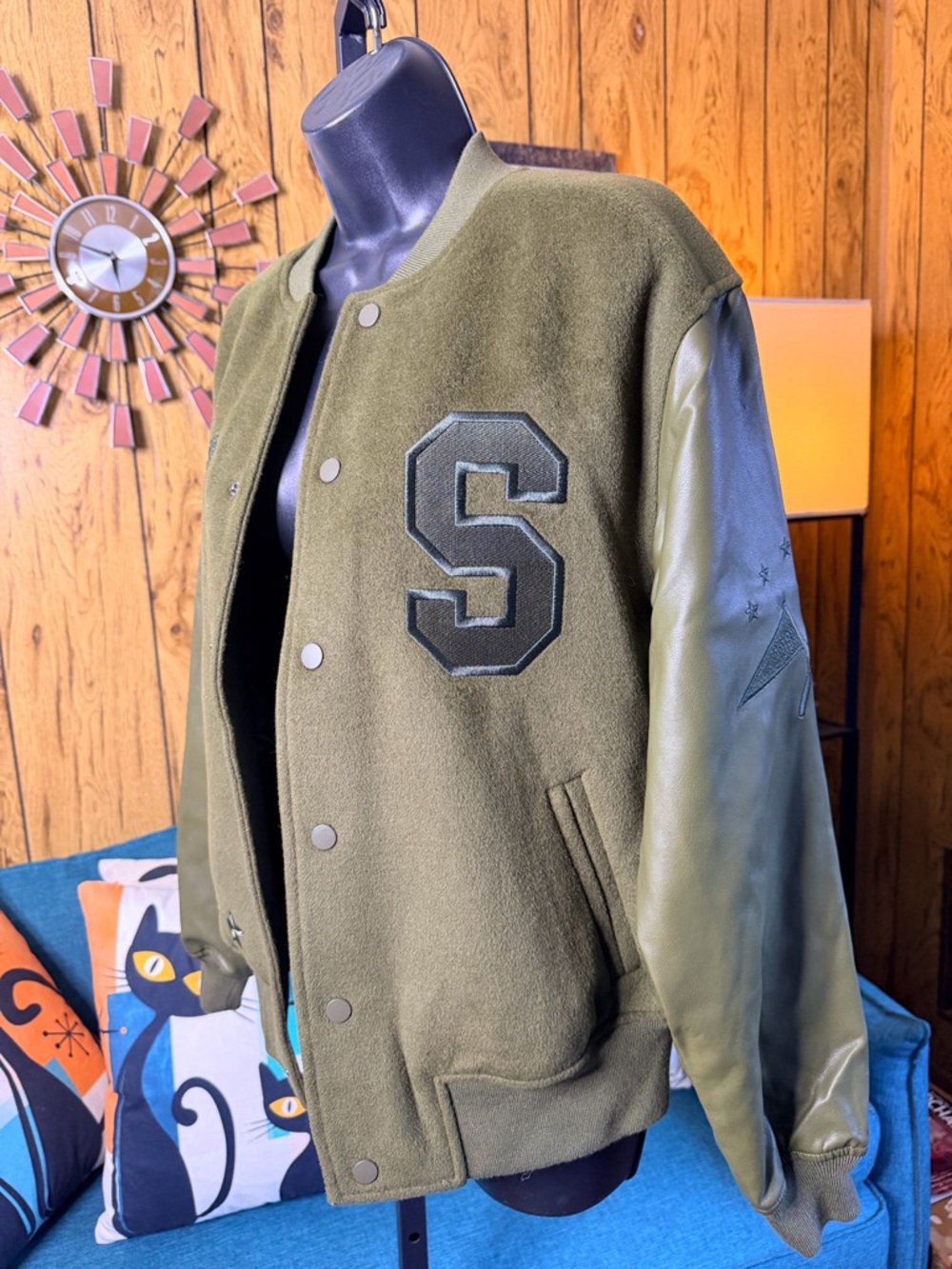 SER.O.YA Malcolm Varsity Bomber Jacket with Leather Sleeves NWOT - Picture 7 of 16